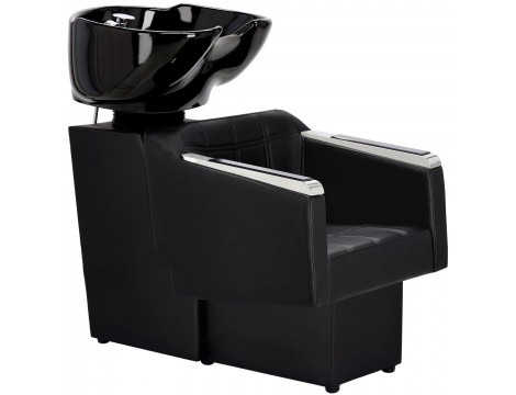 Σετ μαύρου χρώματος Pikos για κομμωτήριο και 2 περιστρεφόμενα υδραυλικά καρέκλες κομμωτηρίου με ποδοστήριο κινητή μπούκα κεραμικός νιπτήρας βρύση ντουζιέρα - 2