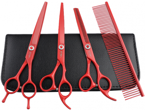 GEPARD Barber Set Thinning Scissors + Upward Curved Grooming Scissors 7.0 Right Hand Grooming + Ατσάλινη θήκη χτένα κοπής μαλλιών για Superior Series Salon